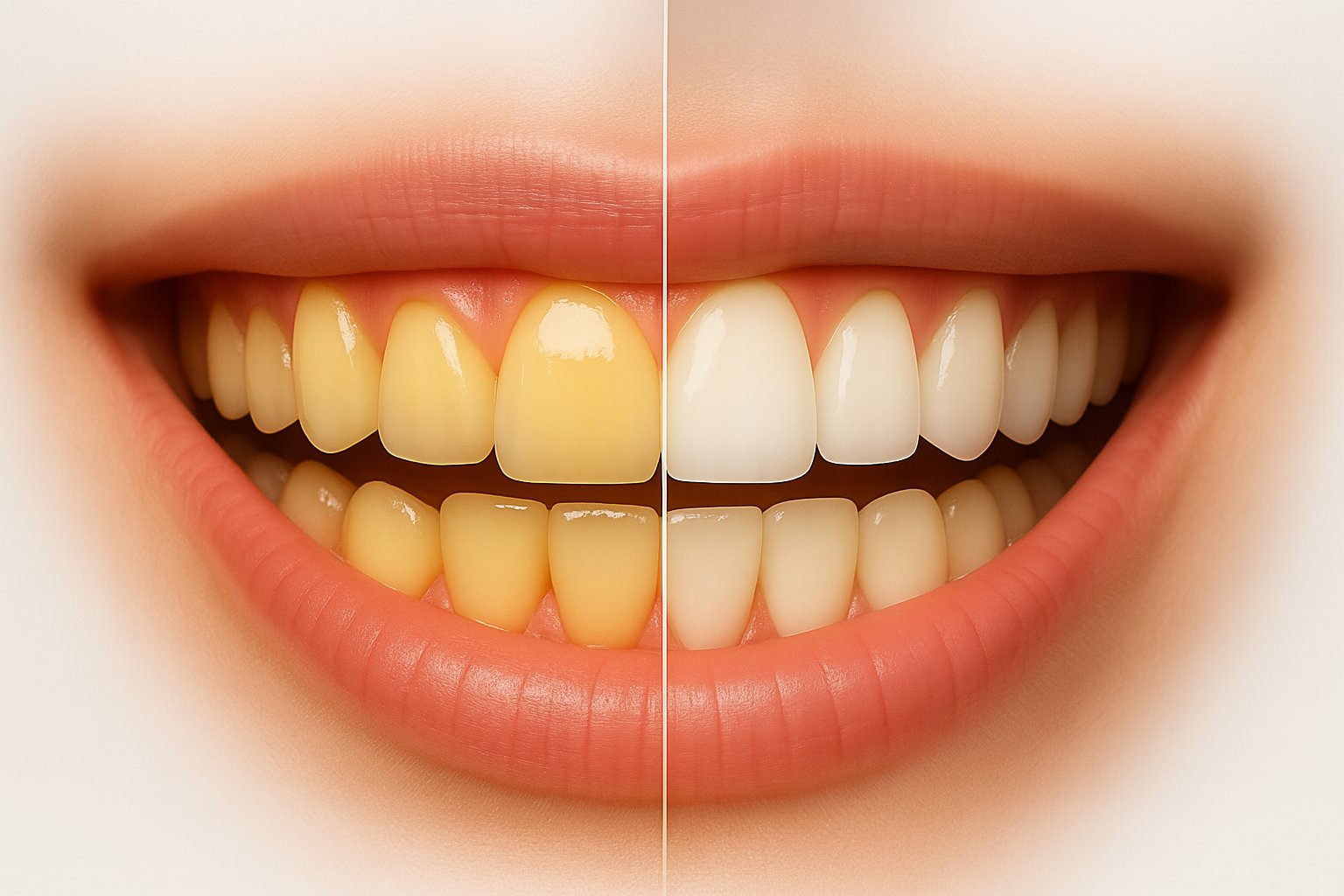 Zahnbleaching Vorher-Nachher Vergleich - Deutlich hellere Zähne nach professioneller Behandlung